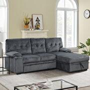 Gray fabric upholstery sleeper sectional sofa with storage chaise and cup holder main photo
