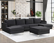 SG005 (Black) Black velvet fabric reversible chaise u-shaped sofa with ottoman