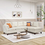 HM005 (Beige) Beige linen fabric l-shape sectional sofa with lounge chaise