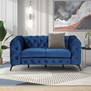AC602 (Blue) Blue velvet upholstery button tufted loveseat