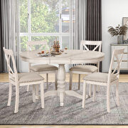 Modern dining table set: round table and 4 chairs in antique white main photo