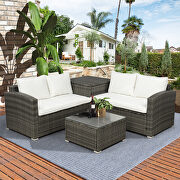 L053 (Beige) 4 pcs outdoor cushioned pe rattan wicker sectional sofa set