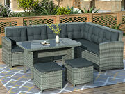 L069 (Gray) 6-piece patio furniture set outdoor sectional sofa with glass table