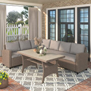 L073 (Brown) All-weather sectional sofa set with table and brown soft cushions