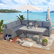 All-weather sectional sofa set with table and gray soft cushions