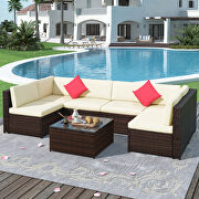 L074 (Beige) 7-piece rattan sectional garden furniture corner sofa set