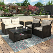 L087 (Beige) 4 pieces set for patio lawn & garden outdoor chair, sofa and table