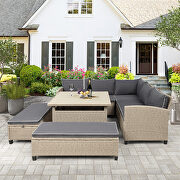 6-piece patio furniture set outdoor wicker rattan sectional sofa with table and benches