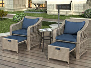 Brown rattan/ navy cushions outdoor conversation 5 piece set