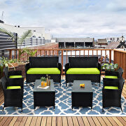 8 pcs patio furniture outdoor garden conversation wicker sofa set, green cushions/ black wicker main photo