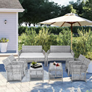 Gray rattan + beige cushion chair, sofa and table patio 8 piece set