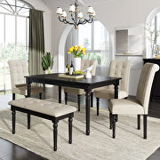 6 piece dining table set with 4 upholstered dining chairs and tufted bench main photo
