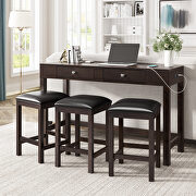 Espresso 4-piece counter height table set with socket and leather padded stools main photo