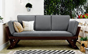 Brown outdoor adjustable patio wooden daybed sofa chaise with gray cushions main photo