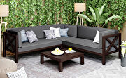 Outdoor wood patio backyard 4-piece sectional seating group with cushions and table x-back sofa set