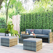 5-piece rattan sofa cushioned sectional furniture set in gray finish