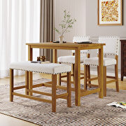 4-piece rustic natural\ beige wooden counter height dining table set with upholstered bench for small places main photo