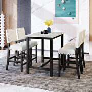 A158 (Black) 5-piece wooden counter height faux marble top dining table set with 4 upholstered chairs