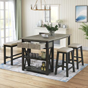Gray rustic wood 4-piece counter height dining table set with 2 stools and bench main photo