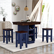 Farmhouse 5-pieces counter height dining set square wood table and 4 stools in brown/ blue main photo