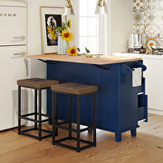 SH002 (Blue) Kitchen island set with drop leaf and 2 seatings dining table set in blue/ black/ brown