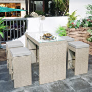 5-piece rattan outdoor bar dining table set with 4 stools in brown main photo