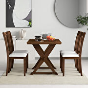 AA252 (Brown) Mid-century 5-piece dining table set with 4 upholstered dining chairs in antique brown