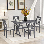 Mid-century 5-piece dining table set with 4 upholstered dining chairs in antique gray main photo