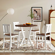 W263 (Brown) Rustic farmhouse 5-piece counter height dining table set with 4 dining chairs and thick tabletop in brown
