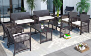L104 (Brown III) Brown rattan chair, sofa and table patio 8 piece set