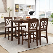Counter height walnut wood 5-piece dining table set with 4 upholstered chairs and 1 storage drawer main photo