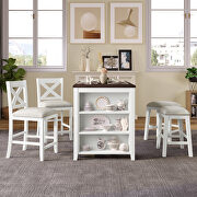 5-pieces counter height rustic farmhouse wooden table set with 2 stools and 2 chairs in white main photo
