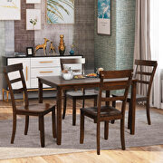 Brown 5-piece kitchen dining table set wood table and chairs set