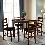 W012 (Brown) Brown square counter height wooden kitchen dining set with table and 4 chairs