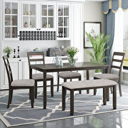 6-piece gray wooden dining table and fabric cushion chair with bench main photo
