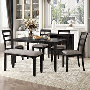 A016 (Espresso) 6-piece espresso wooden dining table and fabric cushion chair with bench