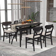 W018 (Espresso) Espresso rubber wood frame dining table set with special shape legs and 4 soft cushion chairs