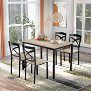 Oak 5-piece industrial wooden dining set with metal frame and 4 ergonomic chairs main photo