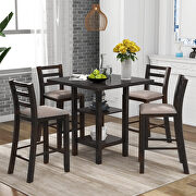 5-piece wooden counter height dining set with padded chairs and storage shelving in espresso main photo