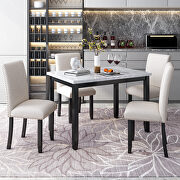 Faux marble 5-piece dining set table with 4 thicken cushion dining chairs main photo