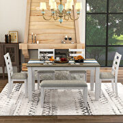 Brown/ whitewash rustic style 6-piece dining room table set with 4 ergonomic designed chairs and bench main photo