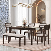 AA043 (Espresso) Classic and traditional style 6-piece dining set includes dining table 4 upholstered chairs and bench in espresso