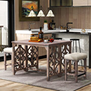 W044 (Brown) 3-piece solid wood counter height set foldable table with 2 saddle stools in distressed brown