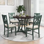 5-piece round dining table and chair set with exquisitely designed hollow chair back in antique blue/ dark brown main photo
