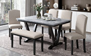 6-piece dining marble top table with 4 chairs and bench main photo