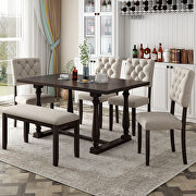 YJ059 (Espresso) 6-piece dining table, chair and bench set with special shaped legs in espresso