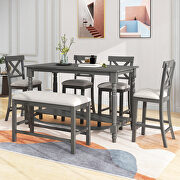 ST064 (Gray) 6-piece counter height dining table set table with shelf 4 chairs and bench in gray
