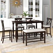 6-piece counter height dining table set table with shelf 4 chairs and bench in espresso main photo
