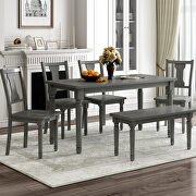 W065 (Gray) Classic 6-piece dining set wooden table and 4 chairs with bench in gray