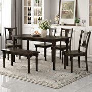 W065 (Espresso) Classic 6-piece dining set wooden table and 4 chairs with bench in espresso